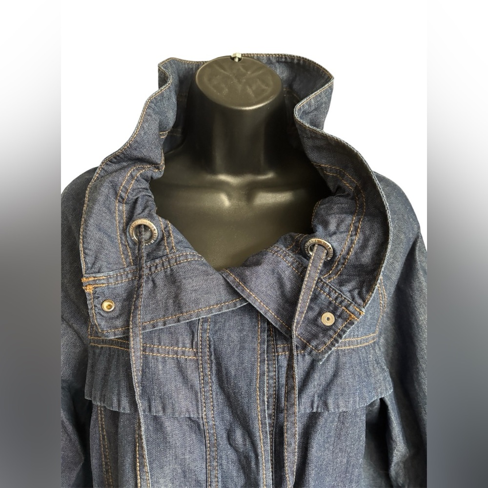 🦋NINE WEST Denim Chambray Cropped Swing Jacket w/ Short Sleeves, Sz L/XL - Picture 4 of 9